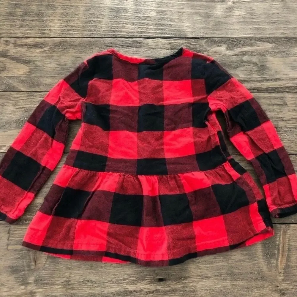 Carter's Red‎ Buffalo Check Plaid Button Up Shirt Peplum Ruffle